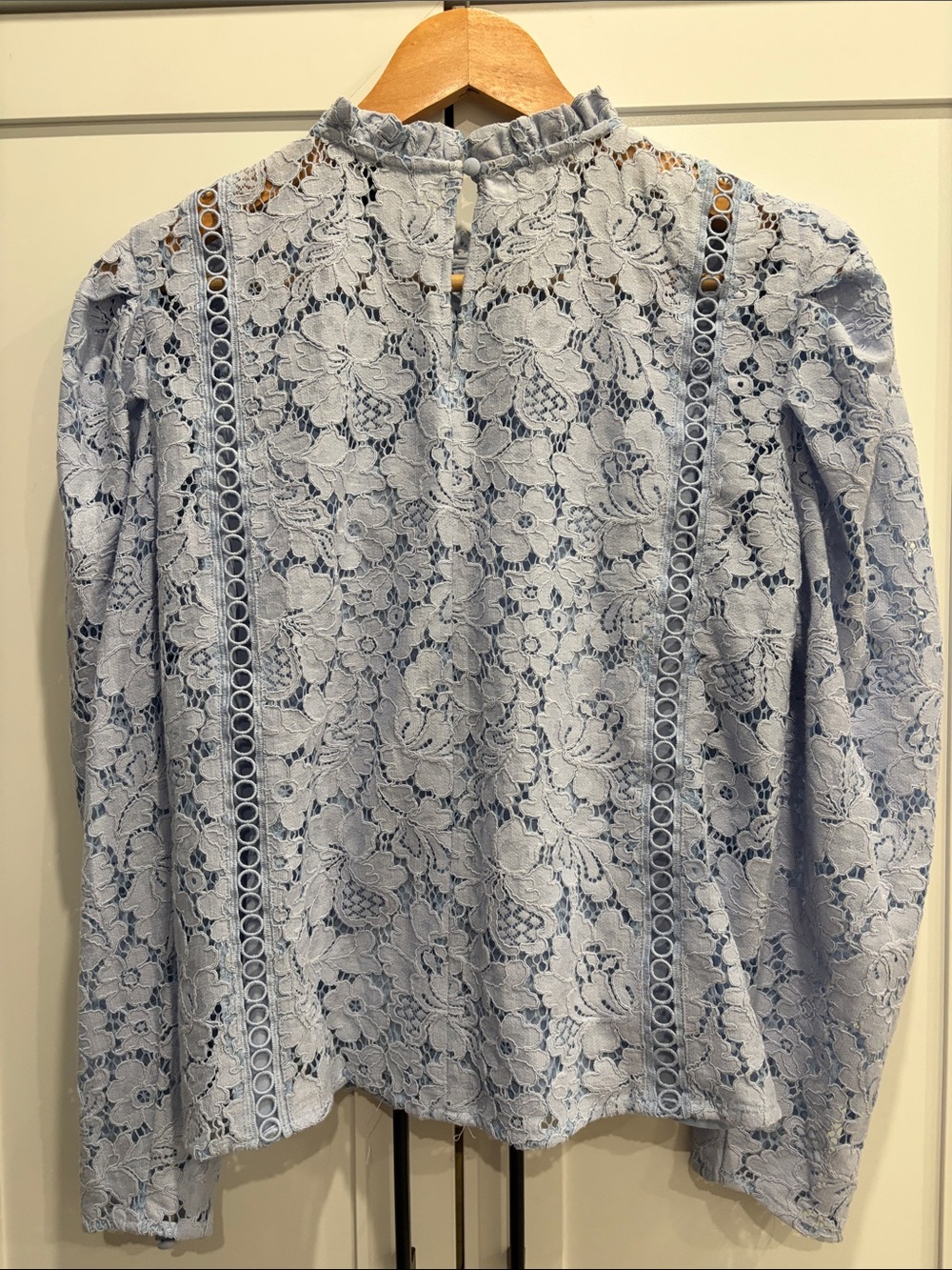 Express Light Blue Lace High Neck Blouse